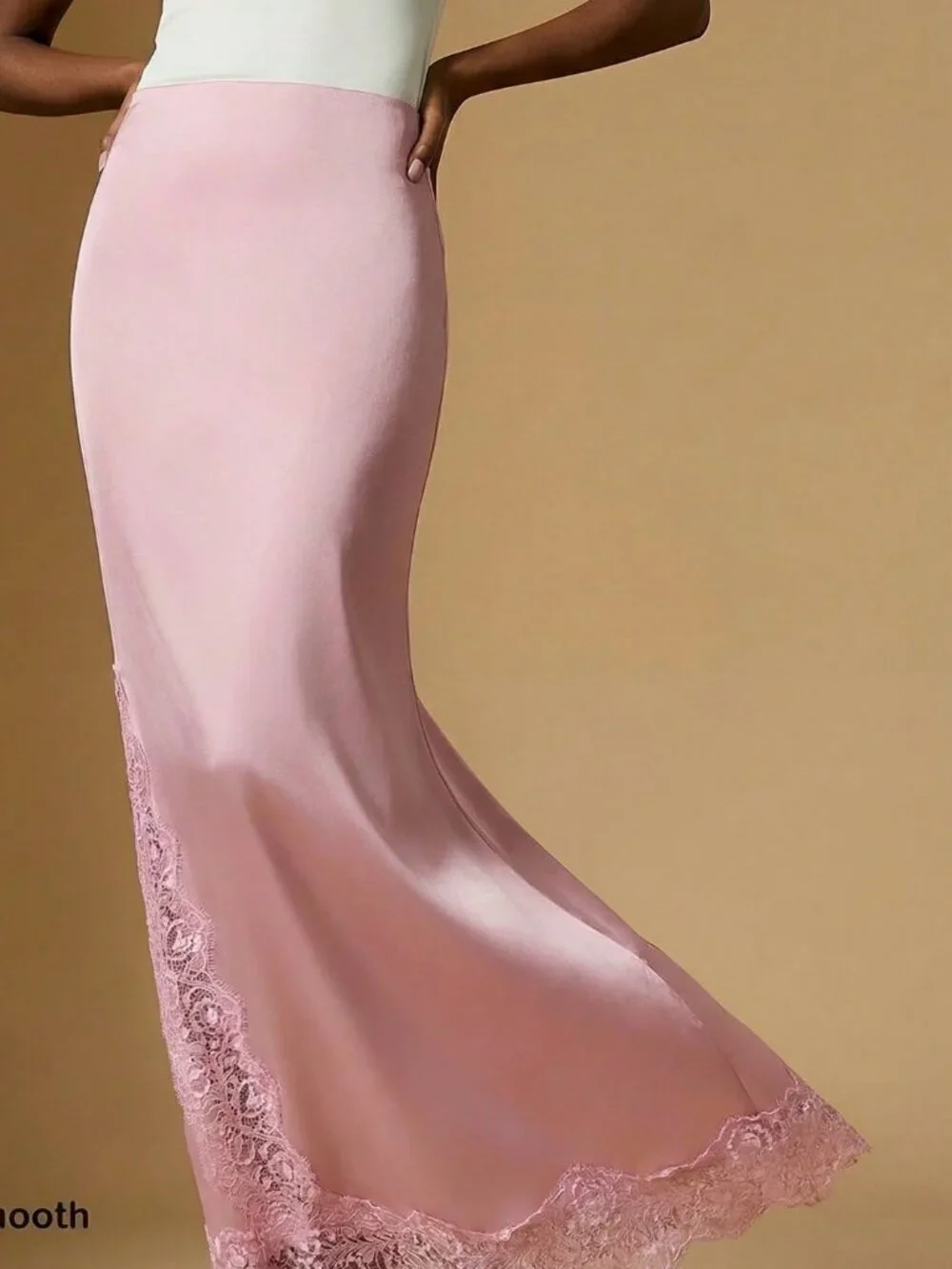 pink Elegant Women's Lace Patchwork satin Skirt